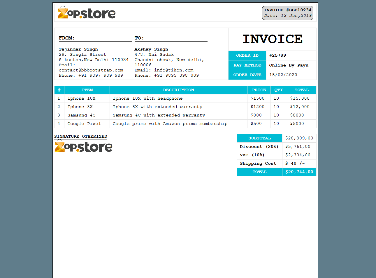 exp code on invoice