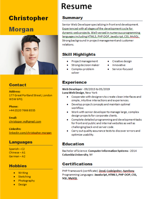 Best Resume Format For Freshers | CV Formats | Resume Templates ...