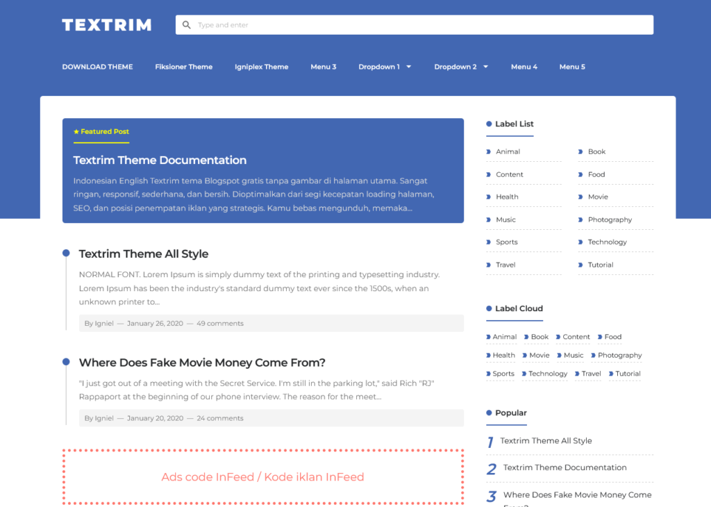 Textrim Blogger Template